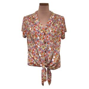 Anthropologie Colorful Floral Button-Up Blouse